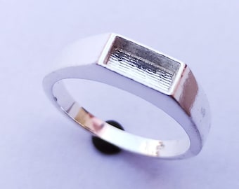4x8mm Rectangle Shape Blank Bezel 925 Sterling Silver Ring, Good for Resin & Ashes Work,Silver Men Rings