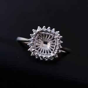 8mm Cushion Shape Prong Setting Blank Bezel with Hand Setted Zircon, Good for GemStone Setting, 925 Sterling Silver Ring,Blank Silver Bezel