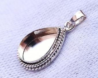 4x6 to 21x14 Pear Double Twisted Wire Pendant 2mm deep Bezel,Good for Resin work,925 Silver Pendants,Blank Silver Bezel, Back open/close