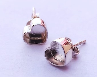 3mm To 25mm Heart Shape Plain Bezel Studs,For Resin Work & GemStone Setting,925 Sterling Silver Studs