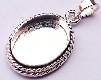 4x6 to 21x14mm Oval 2mm deep Twisted Wire Bezel Pendant,For Resin work & GemStone Setting,925 Sterling Silver Pendant,Back open or close