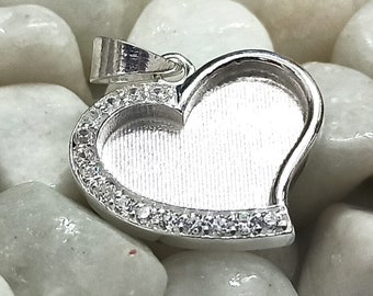 21mm Heart Shape Blank Bezel with Zircon 925 Sterling Silver Pendant. Good for resin and ashes work. Any color Zircon available.