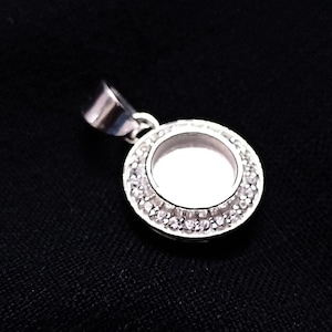 Round Shape Blank Bezel Pendant surrounded with zircon, 925 Sterling Silver Pendant, Good for Resin & Ashes Work,Any Color Zircon Available