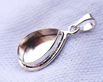 4x6 to 21x14 Pear Shape Plain Single Wire Pendant 2mm deep Bezel,Good for Resin work,925 Silver Pendants,Blank Silver Bezel, Back open/close