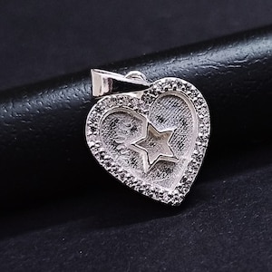 Heart Shape Blank Bezel with Star Pendant with zircon, 925 Sterling Silver Pendant, Good for Resin & Ashes Work,Any Color Zircon Available