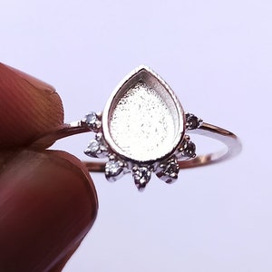 925 sterling silver 6 x 8 mm päronfärgad blank bezel med CZ-infattad ring, lämplig för harts- och askarbeten. Zirkon i valfri färg finns. bild 4