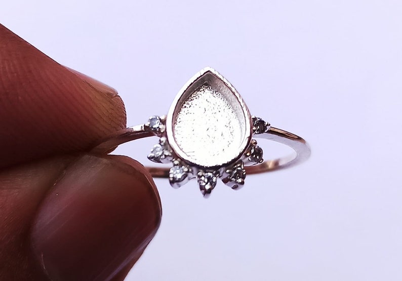 925 sterling silver 6 x 8 mm päronfärgad blank bezel med CZ-infattad ring, lämplig för harts- och askarbeten. Zirkon i valfri färg finns. bild 4