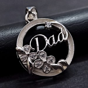 Dad Pendant with Blank Circle Bezel and Zircon, 925 Sterling Silver Pendant. Good for resin work. All color zircon available.