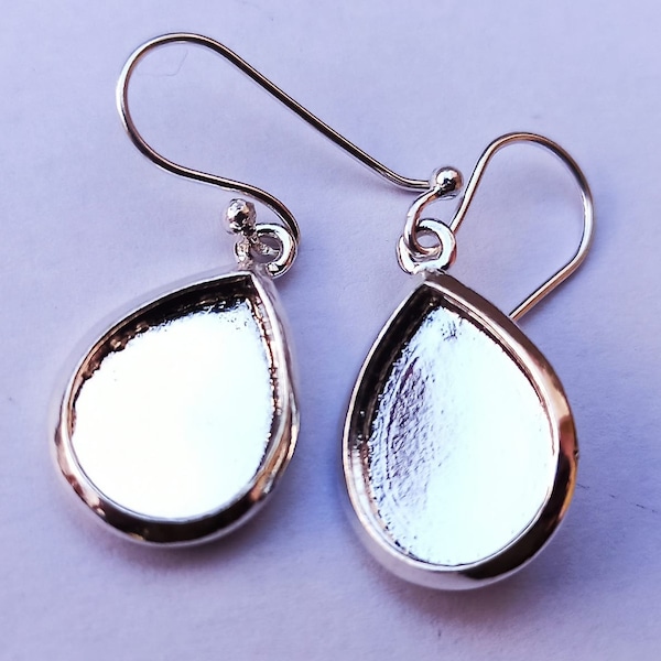 4x6 to 21x14 mm Pear Shape 2mm Deep Thick Bezel Earring, For Resin work & GemStone Setting, 925 Sterling Silver Stud, Back open or close