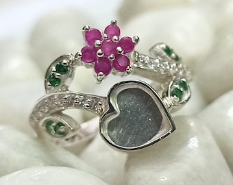 7 Mm Blank Heart With Zircon Flower and Leaf Band,good for Ashes