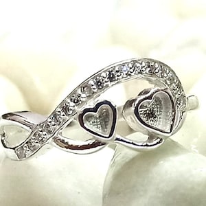 925 Sterling Solid Silver The Lovebirds Blank Heart Bezel with Zircon Ring, Good for Resin & Ashes Work. Any Color Zircon Available.