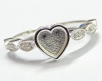 6mm Heart Shape Blank Bezel Designer Ring with zircon, Good for Resin & Ashes Work. Any Color Zircon Available.