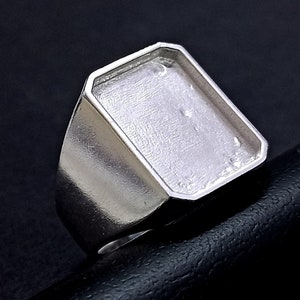 13 x 18 mm rektangulär blank bezelring i 925 sterlingsilver, lämplig för harts- och askbearbetning, silverringar för män
