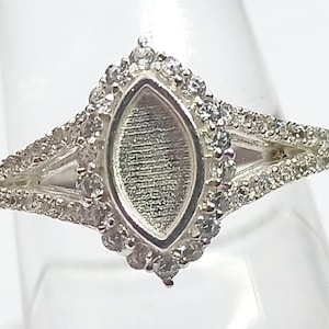 925 Sterling Solid Silver 4x8mm Marquise shape Blank Bezel Ring with zircon, Good for Resin and Ashes Work, All Color Zircon Available.