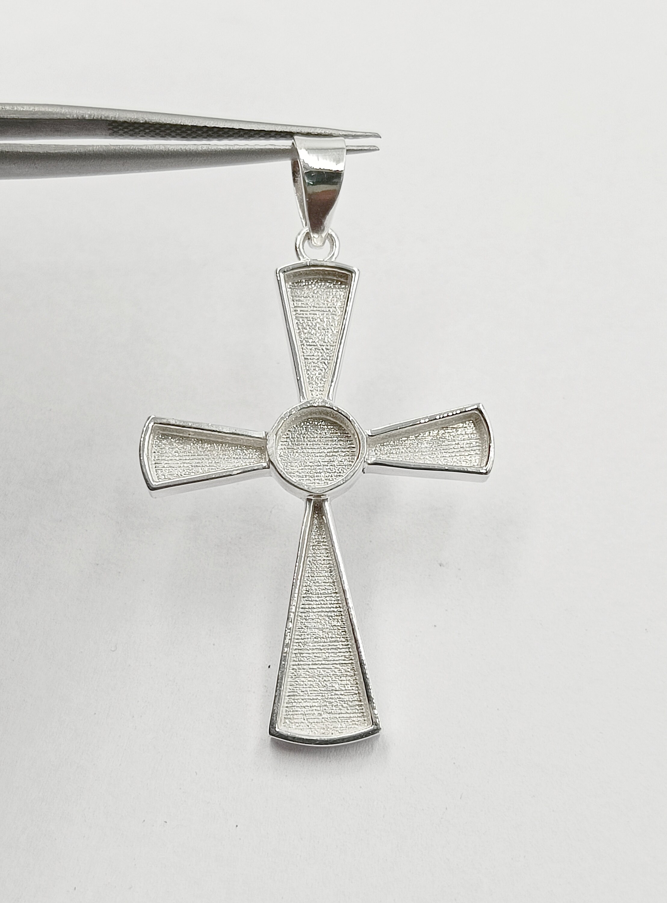 Grand Pendentif Croix Vierge En Argent Massif 925 - 31x43mm Pour Création De Bijoux (résine, Cendres)