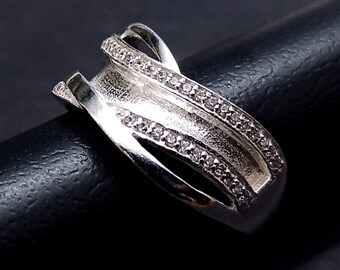 925 Sterling Solid Silver Long Curvy Blank Bezel Ring with Zircon, Good for Resin Work. All color Zircon Available.