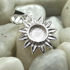 The Little Sunrise Pendant with 6mm Round Blank Bezel, 925 Sterling Silver Pendant. Good for resin and ashes work.