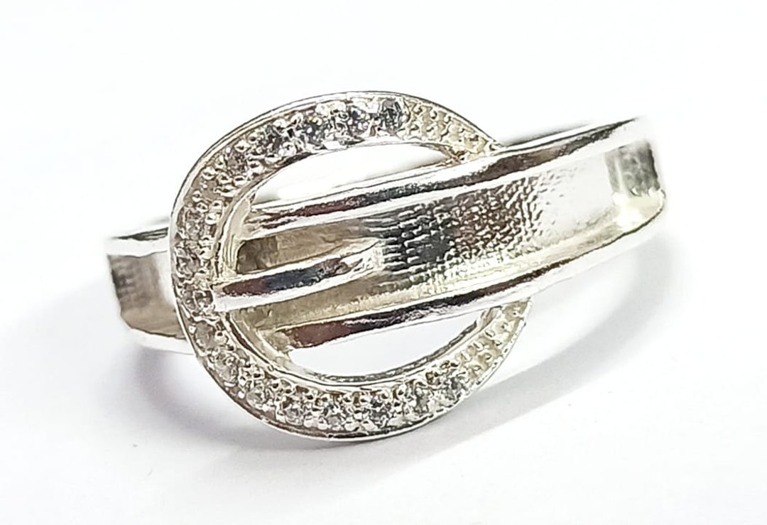2025年新作 925 Sterling Solid Silver Belt Shape Ring With Blank Bezel アクセサリー