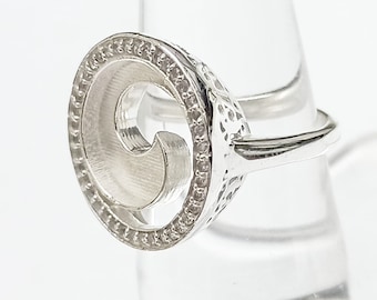 Circle of Wave Blank Bezel with Zircon Around Ring,925 Sterling Silver Rings, Good for Resin & Ashes Work. Any Color Zircon Avaiable.