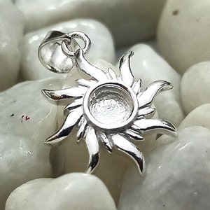 The Little Sunshine Pendant with 5mm Round Blank Bezel, 925 Sterling Silver Pendant. Good for resin and ashes work.