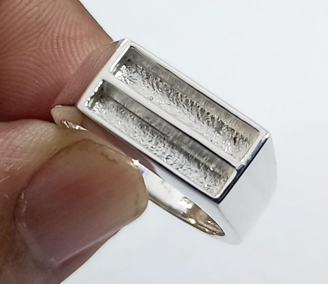 7x14mm Rectangle Shape Blank Bezel With Two Parts, 925 Sterling