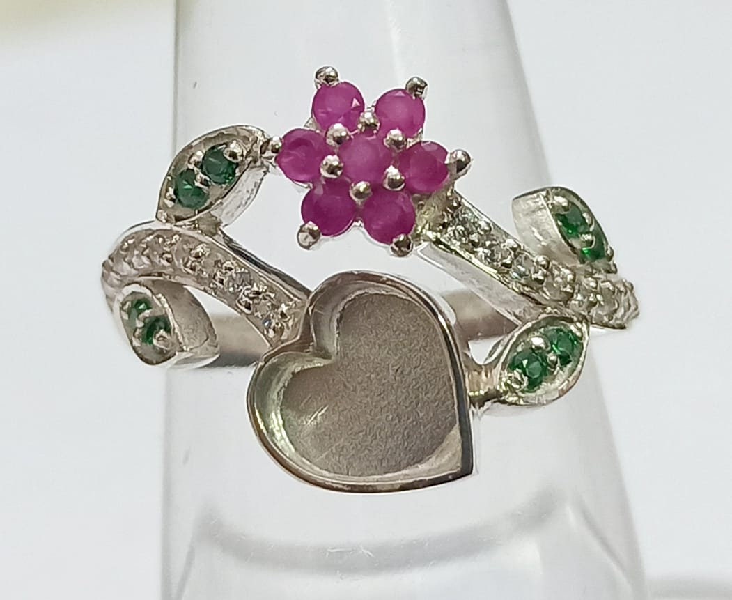 【七宝】花束 7 Mm Blank Heart With Zircon Flower and Leaf Band,good for