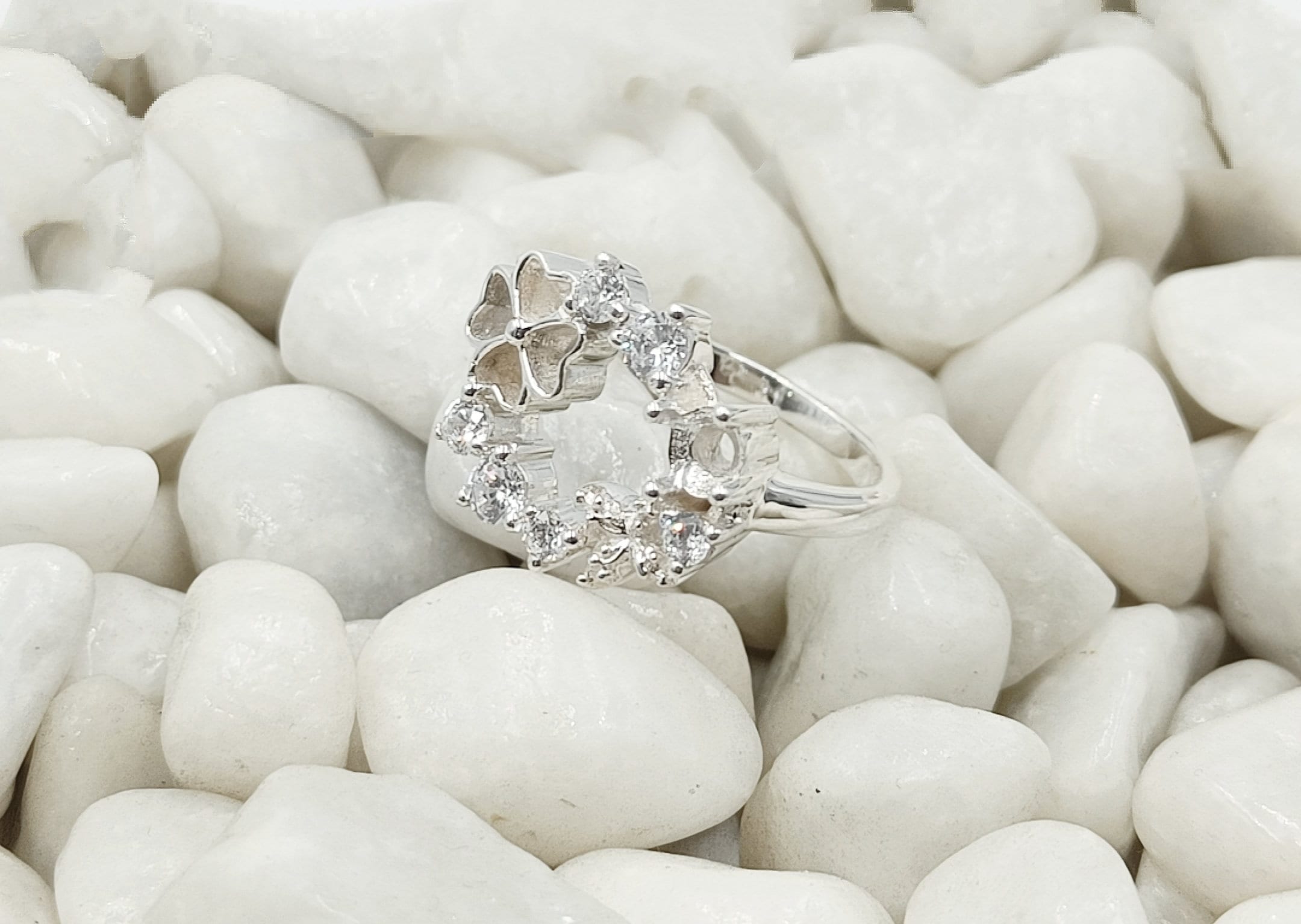 925 スターリング ソリッド シルバーの花型ブランク ベゼル リング