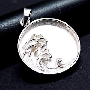 The Waves, 22 mm Round Shape Close Back Blank Bezel Pendant, 925 Sterling Silver Pendant. Good for resin and ashes work.