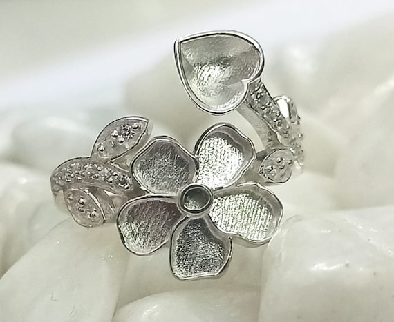 13mm Flower Shape Blank Bezel With Zircon on Band Ring,925 13mm Flower Shape Blank Bezel With Zircon on Band Ring,925