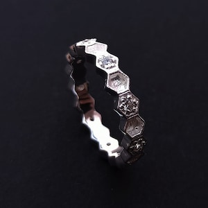 Tiny Hexagon Shape Blank and Zircon Bezel Ring, Good for Resin & Ashes Work, 925 Sterling Silver Rings,Techno Art Rings