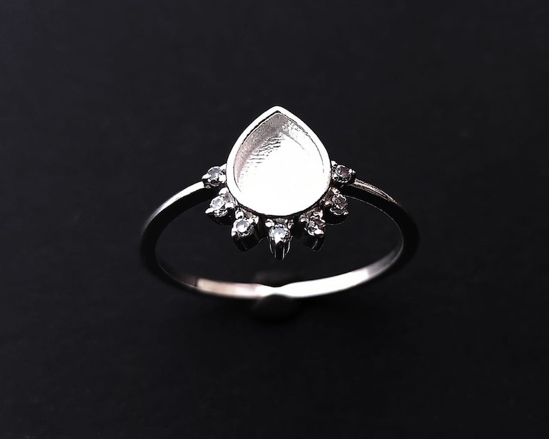 925 sterling silver 6 x 8 mm päronfärgad blank bezel med CZ-infattad ring, lämplig för harts- och askarbeten. Zirkon i valfri färg finns. bild 5