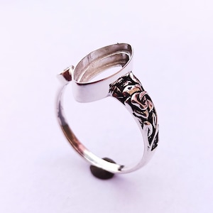 Plain Marquies and Oval Bezel 2mm deep Designer Carving Band ring,Good for GemStone & Resin work,925 Sterling Silver Ring,Blank Silver Bezel