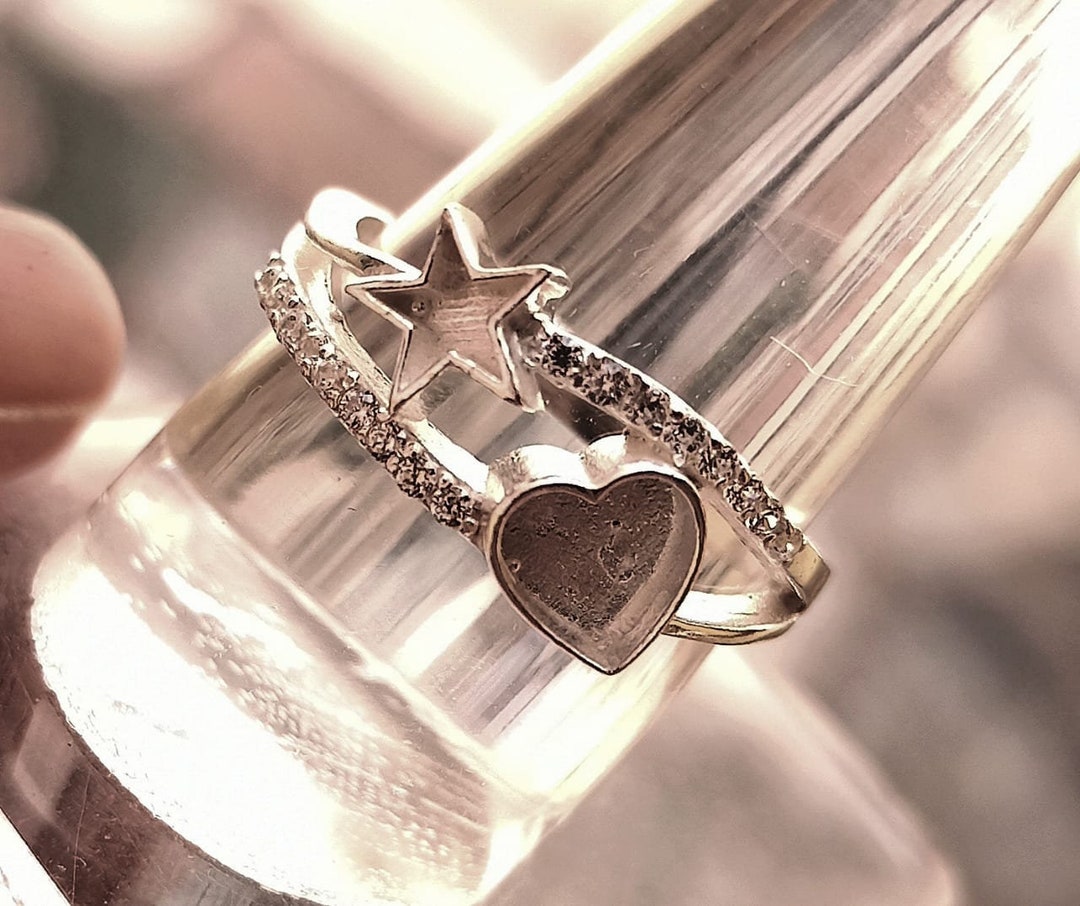6mm Heart and 5mm Star Ring With Cubic Zircon, Good for Ashes Work