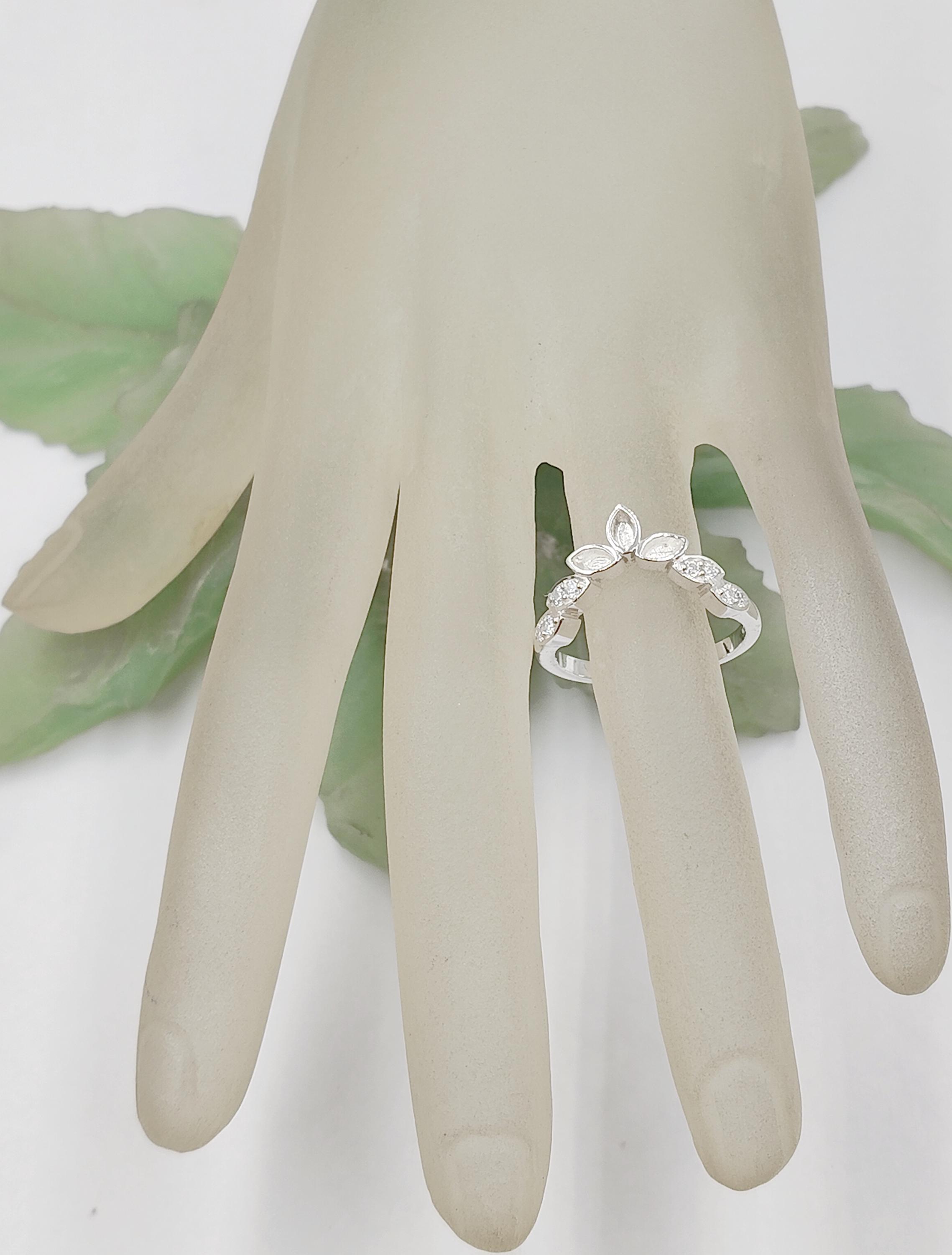Bague Argent Sterling 925 - Lunette Ronde Et Marquise - Zircon & Résine - Fait Main