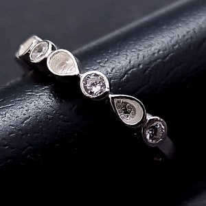 925 Sterling Solid Silver 2x3 mm Pear Shape Blank Bezel with 2mm Round Zircon Ring, Good for Resin Work. All color Zircon Available.
