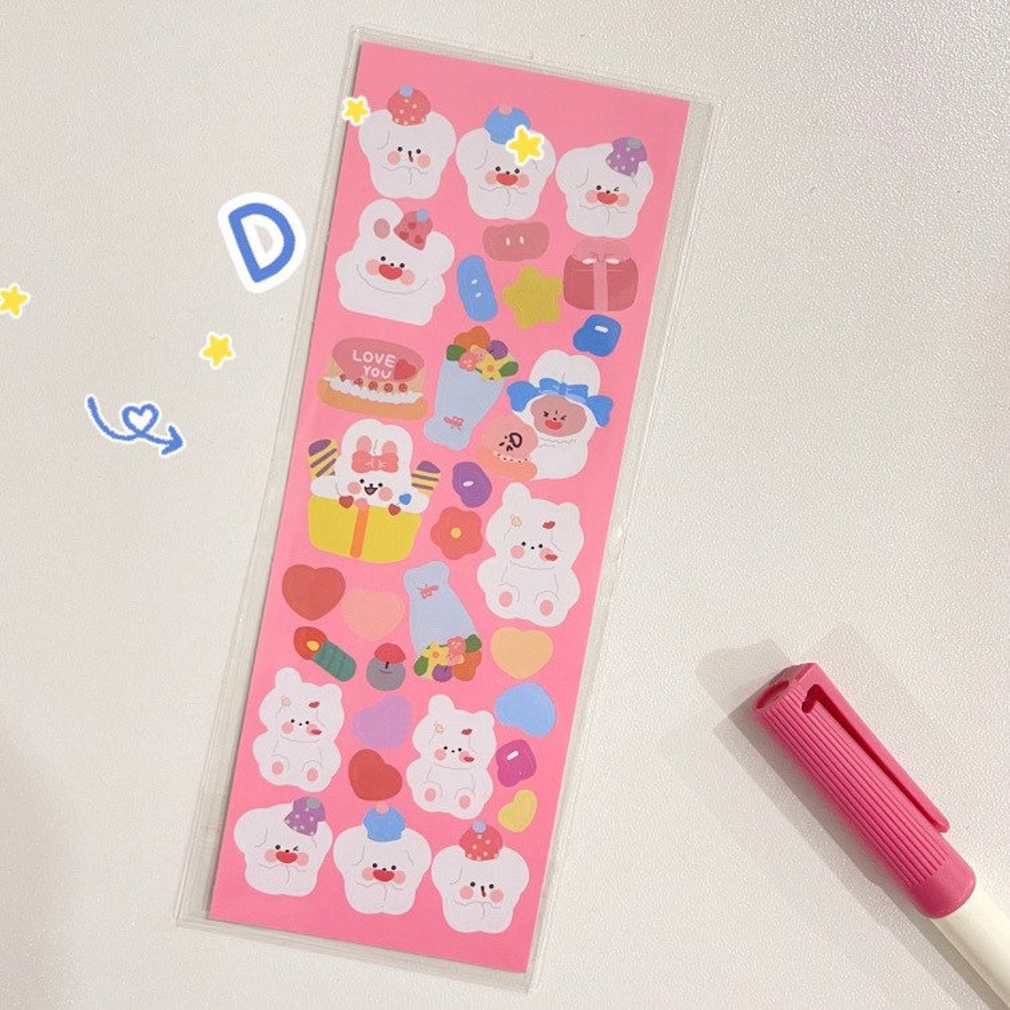korean style kawaii sticker sheets bunny bear sticker etsy