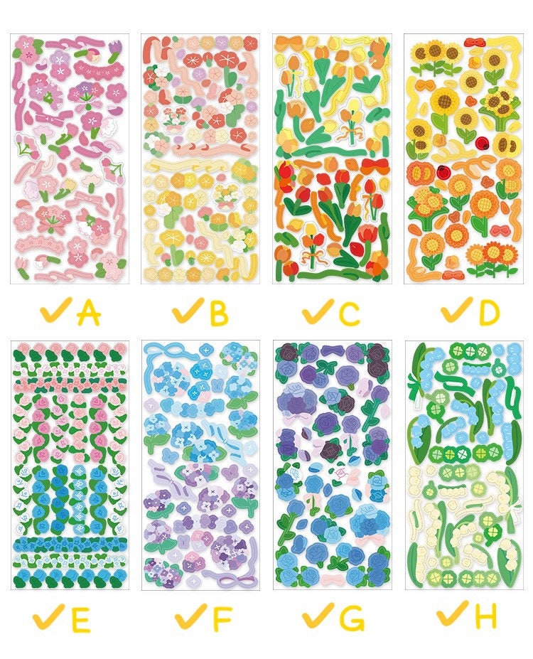 holographic kawaii korean style sticker sheet flower lily ribbon confetti sticker waterproof toploader polco journal planner deco