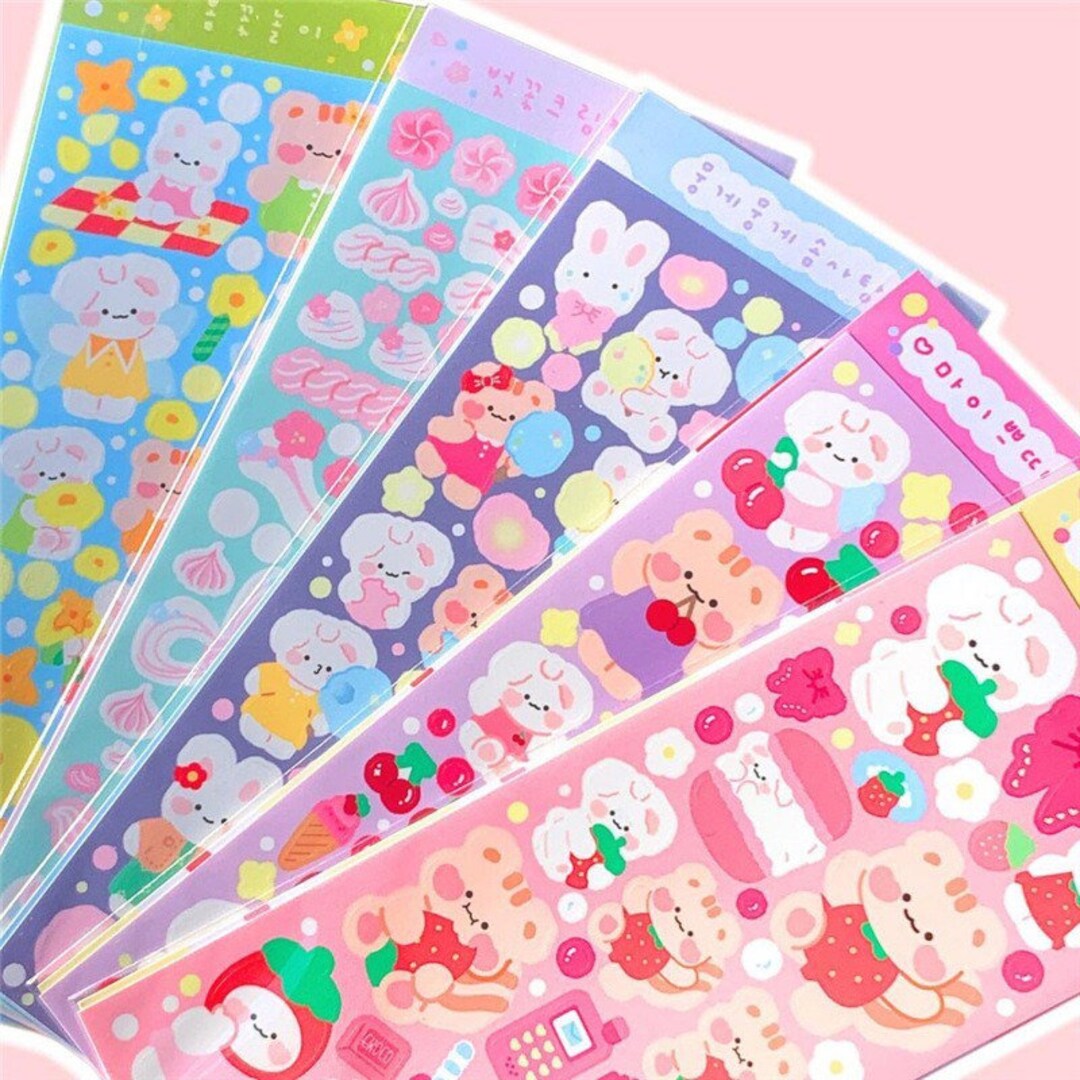 Holographic Kawaii Korean Style Sticker Sheet Cat Bunny Heart Etsy