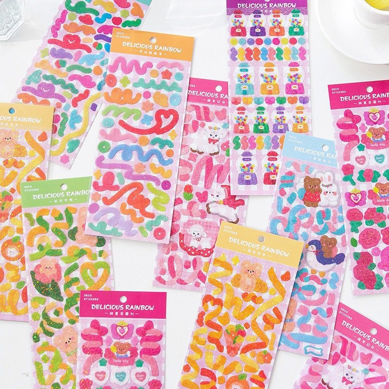 holographic kawaii korean style sticker sheet flower heart ribbon confetti sticker waterproof toploader polco journal planner deco