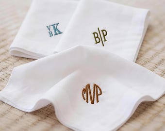 Personalized Embroidered Handkerchief for Groomsmen | Custom Monogram Wedding Hanky Fathers Day Gifts Idea