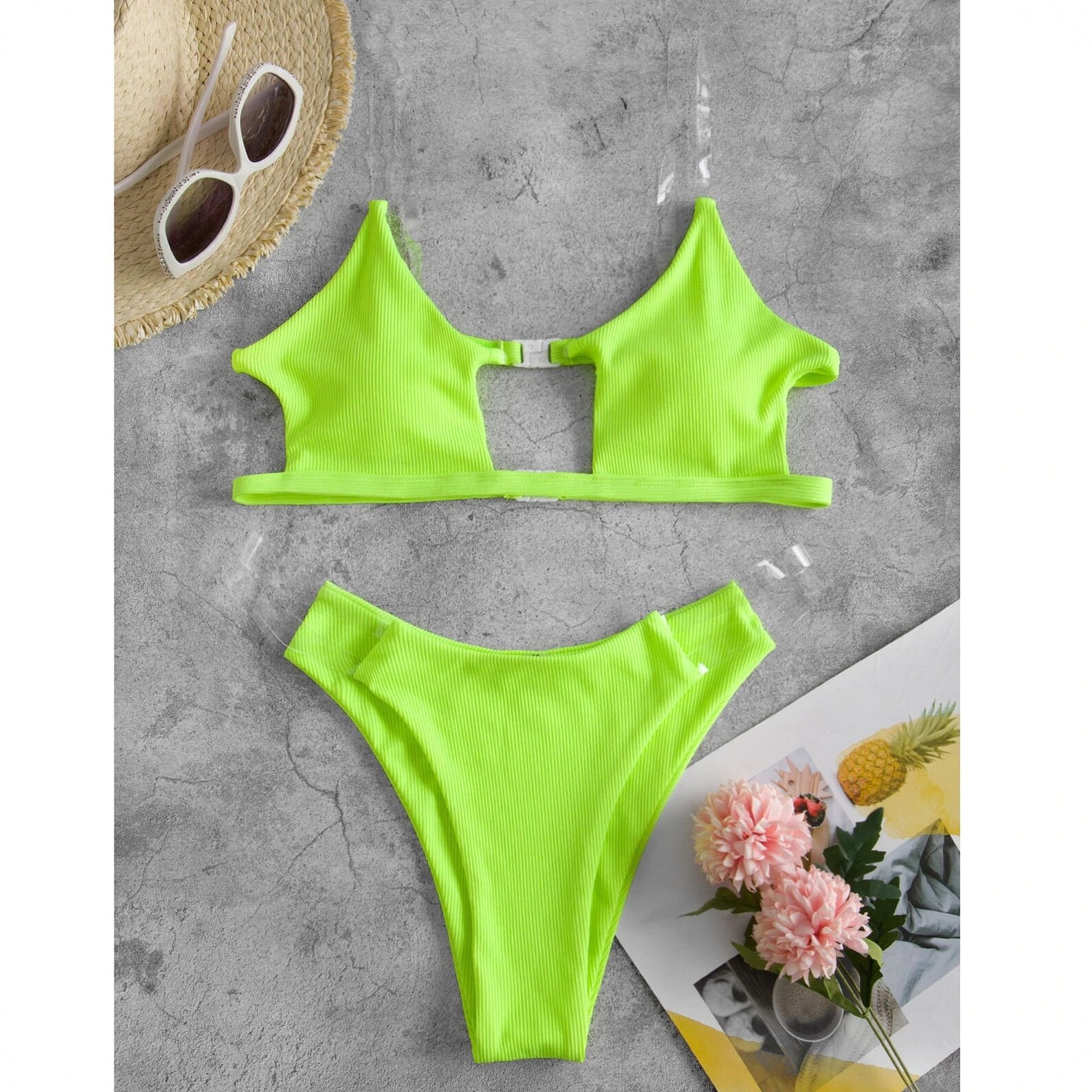 NEW Women Clear Straps Ribbed Bikini Set PushUp Brazilian Etsy