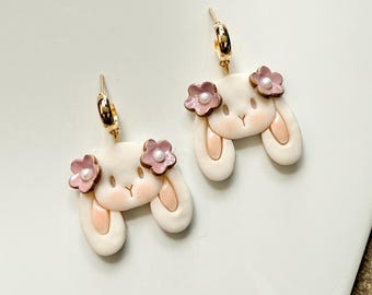 Floral bunny // Easter Collection // Polymer Clay Earrings // Handmade