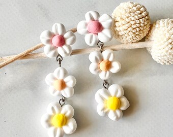 Pastel madeliefjes // Bloemencollectie // Airdry Clay-oorbellen // Handgemaakt