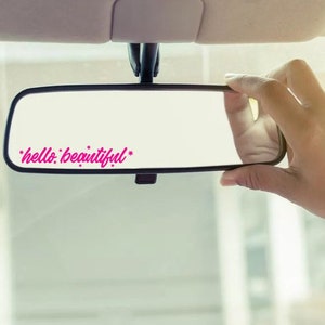 Hello Beautiful achteruitkijkspiegelsticker, spiegelsticker, zelfbevestigingssticker, hello mooie autosticker, nieuwe bestuurder, zelfliefdesticker