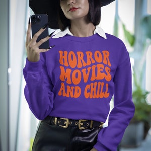 Horror Movies and Chill Sweatshirt, Halloween House Party Shirt, Halloween Crew Sweatshirt, Horror Movie Fan Gifts, Scary Movie Watch Party