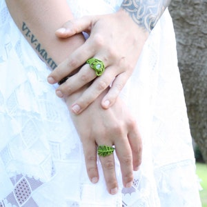 Elven Wedding Ring - Macramè Rings with natural stone an leaf