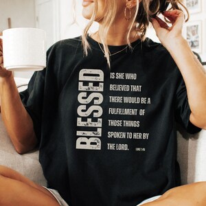 Blessed is She Garment-Dyed Christian T-shirt, Gift for Christian Women, Gift for Her, Christian Faith T-shirt