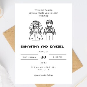 Modèle pour faire-part de mariage et RSVP sur toile | Téléchargement numérique modifiable de drôles de jeunes mariés pour un mariage geek