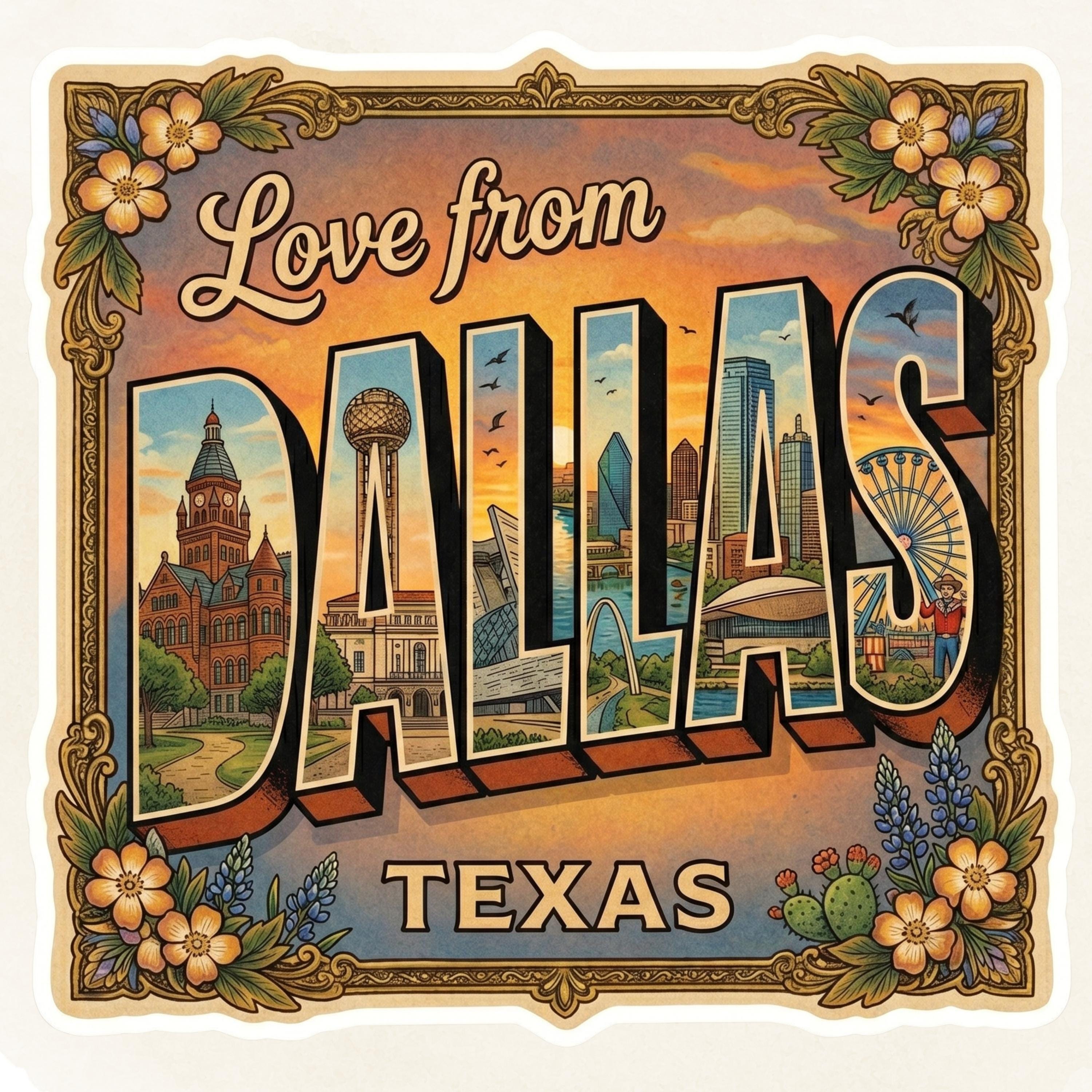 Dallas Sticker SVG PNG, Texas Travel Postcard Printable, Dallas Skyline ...