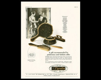 1924 Ivory Pyralin Makeup Vanity Beauty Set Magazine Ad, Du Pont Toilet-Ware Accessories